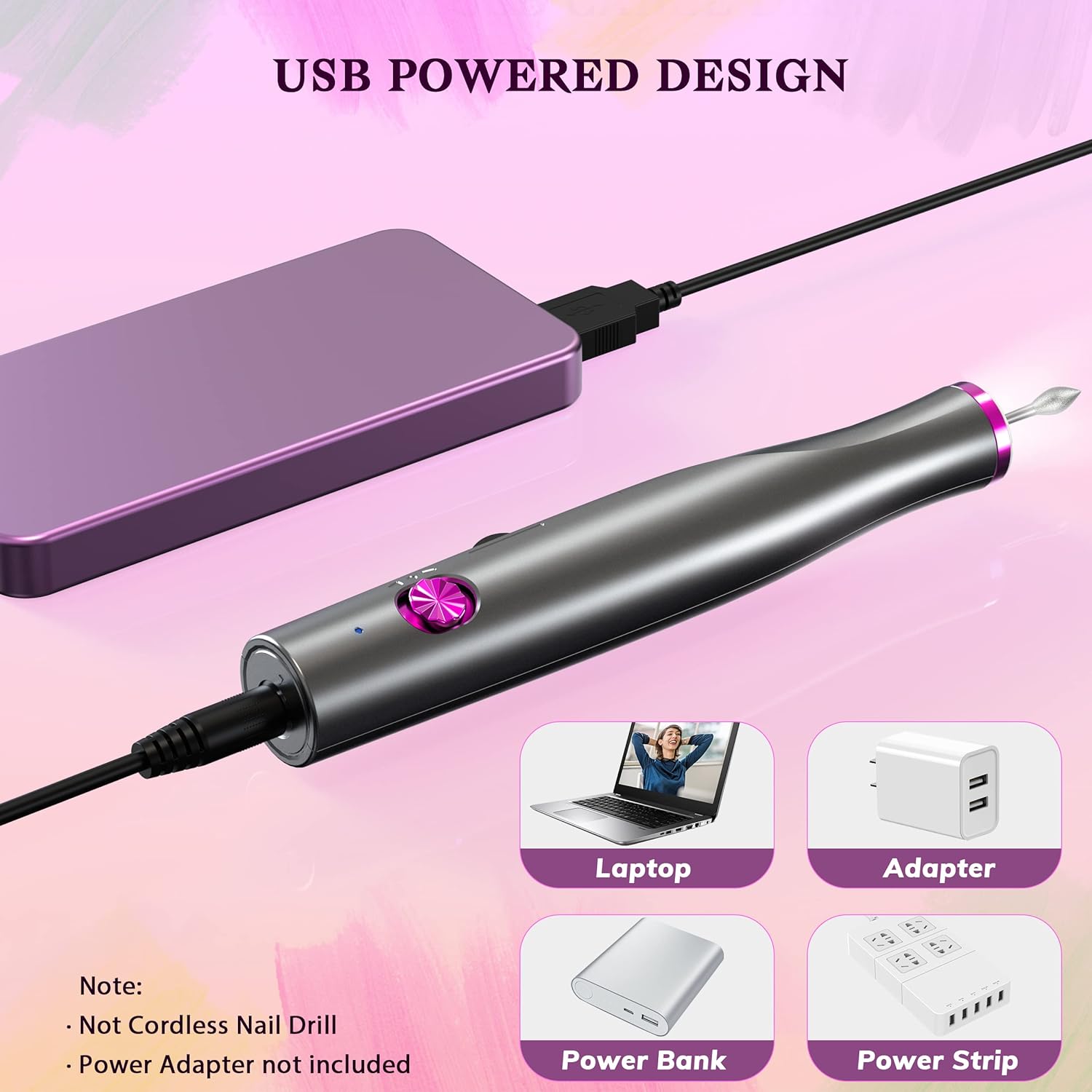 Electric Manicure And Pedicure Set 22000 RPM, Portable Nail File Kit with LED Light for Acrylic