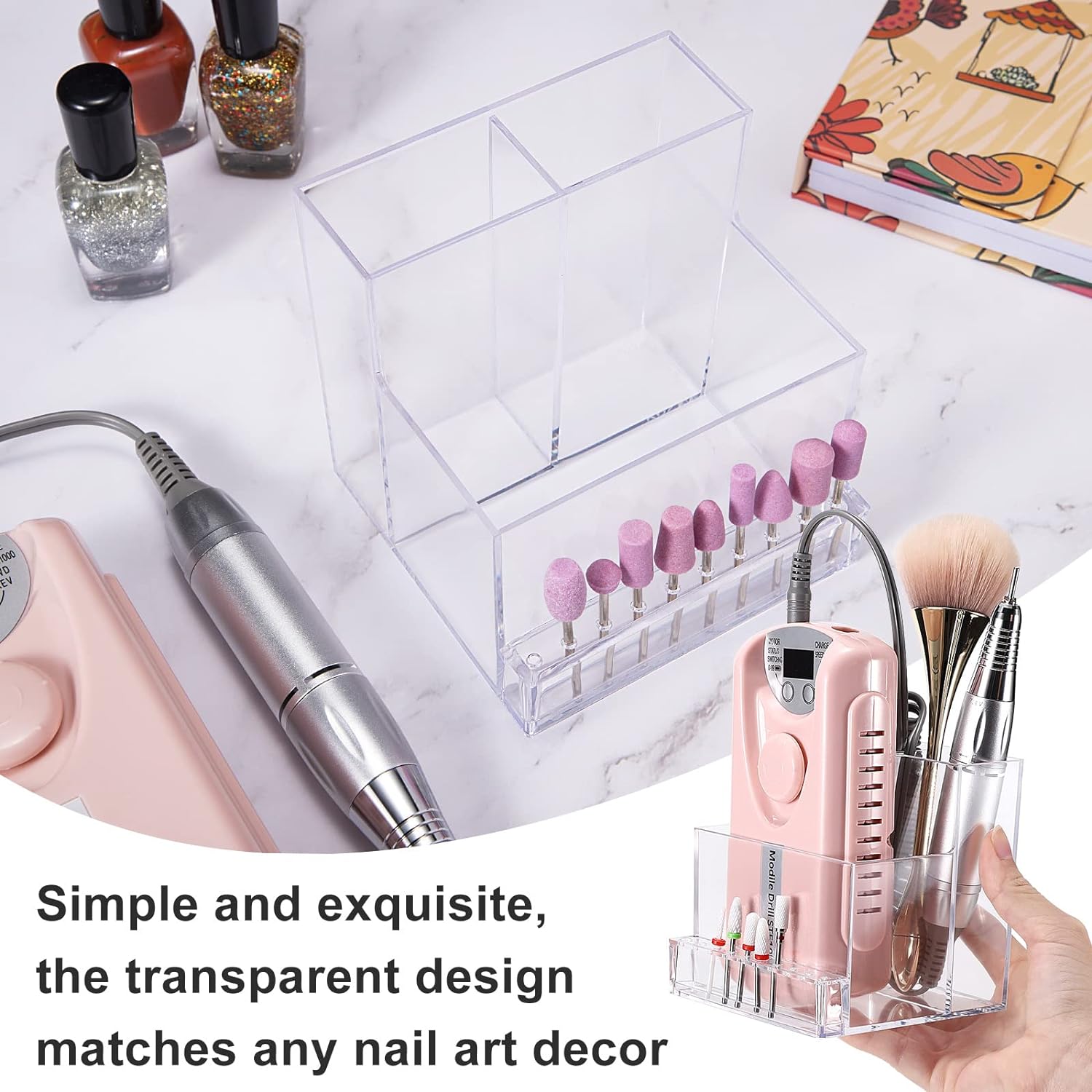 10 Holes Mini Acrylic Nail Drill Bits, Transparent Nail Dremel For Acrylic Nails, Cuticle Bit For Nail Drill