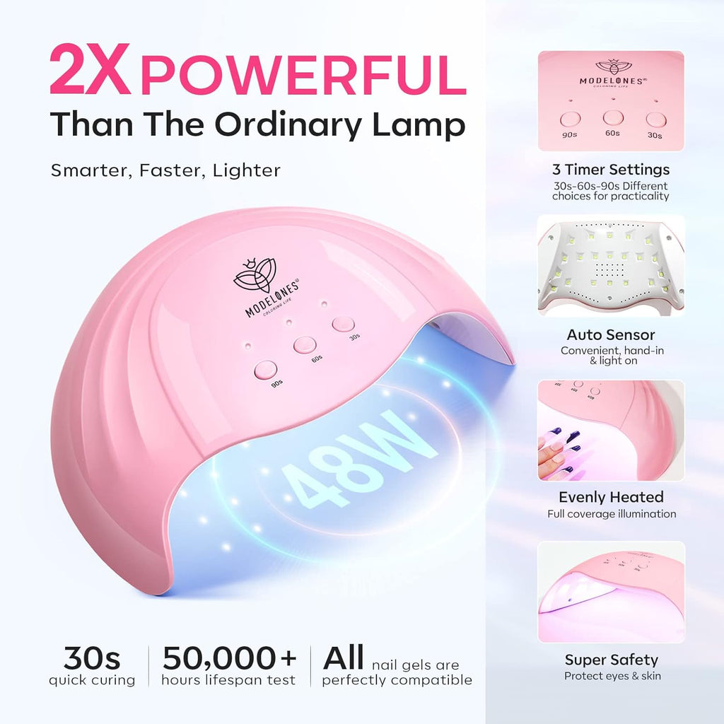UV Light Lamp Nails 48 W Nail Dryer with 3 Timer Settings Nail Polish Dryer for Gel Nails with UV Gloves