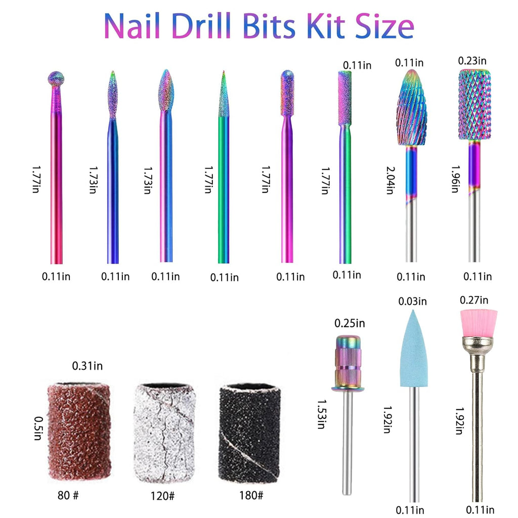 Pedicure Drill Bits10Pcs, 3/32 inch Tungsten Carbide Nail Drill Bit Set, Medicool Drill Bitswith 75Pcs File Sanding Bands