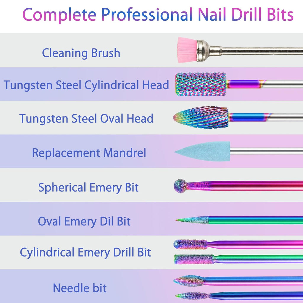 Pedicure Drill Bits10Pcs, 3/32 inch Tungsten Carbide Nail Drill Bit Set, Medicool Drill Bitswith 75Pcs File Sanding Bands