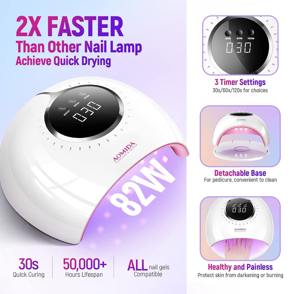 82W UV Professional Nail Lamp Fast Curing Gel Nail Polish with 3 Timers and LCD Display