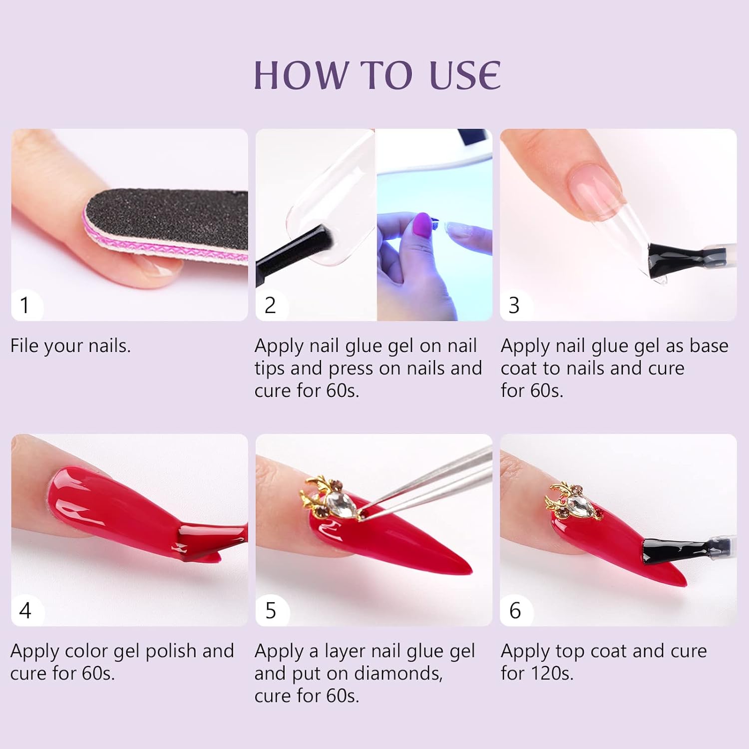 Best Nail Glue For Gel Extensions 2pcs 15ML, Super Hold Nail Glue For Nail Tips, Nail Press On 4-in-1 Nail Glue Gel Set