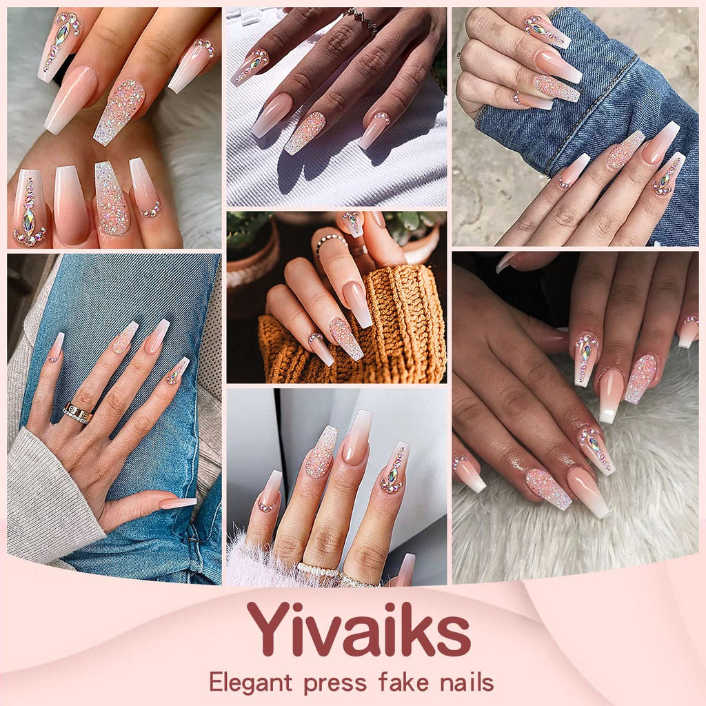 24 Pcs Advanced Best Glue On Nails That Last, Luxurious Rhinestone Design Reusable Fake Nails