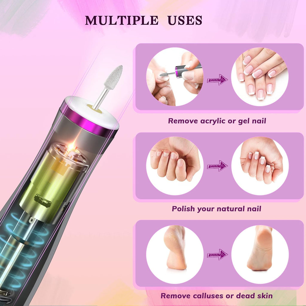 Electric Manicure And Pedicure Set 22000 RPM, Portable Nail File Kit with LED Light for Acrylic