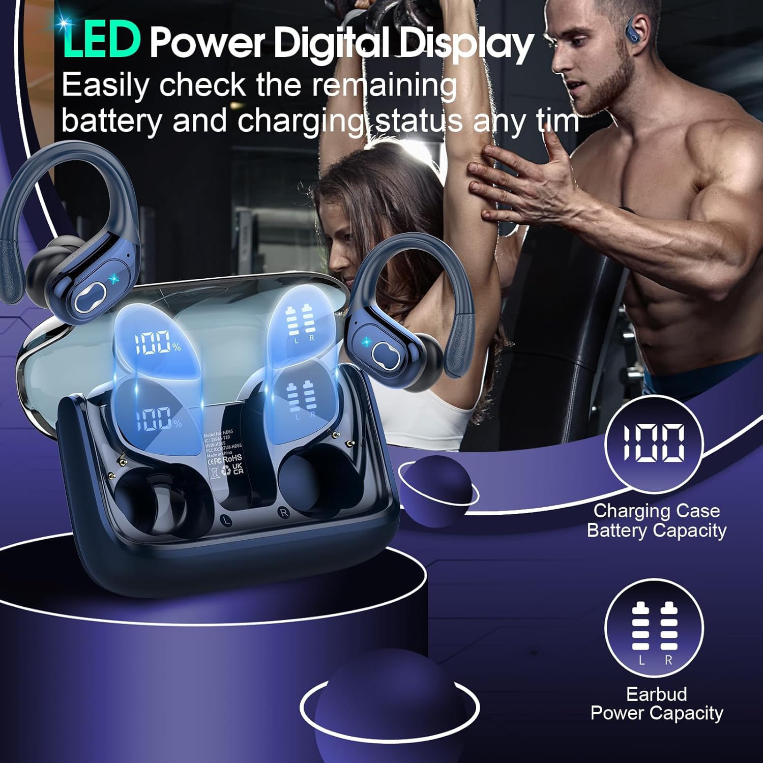 Bluetooth Wireless Earbuds with ENC Noise Cancelling &amp; 75H Battery, Royal Blue