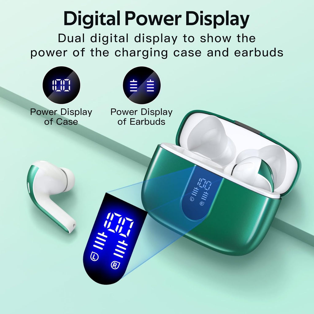 Earbuds Wireless Noise Cancelling 60H Playback, Wireless Charging Case