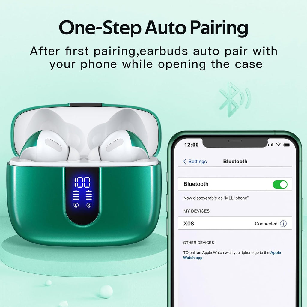 Earbuds Wireless Noise Cancelling 60H Playback, Wireless Charging Case