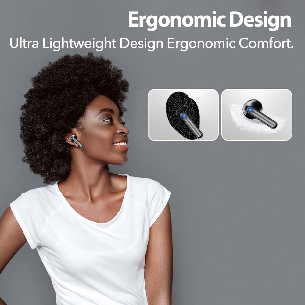 Good Noise Cancelling Earbuds with 4 Mics & 60H Battery, Deep Bass Black