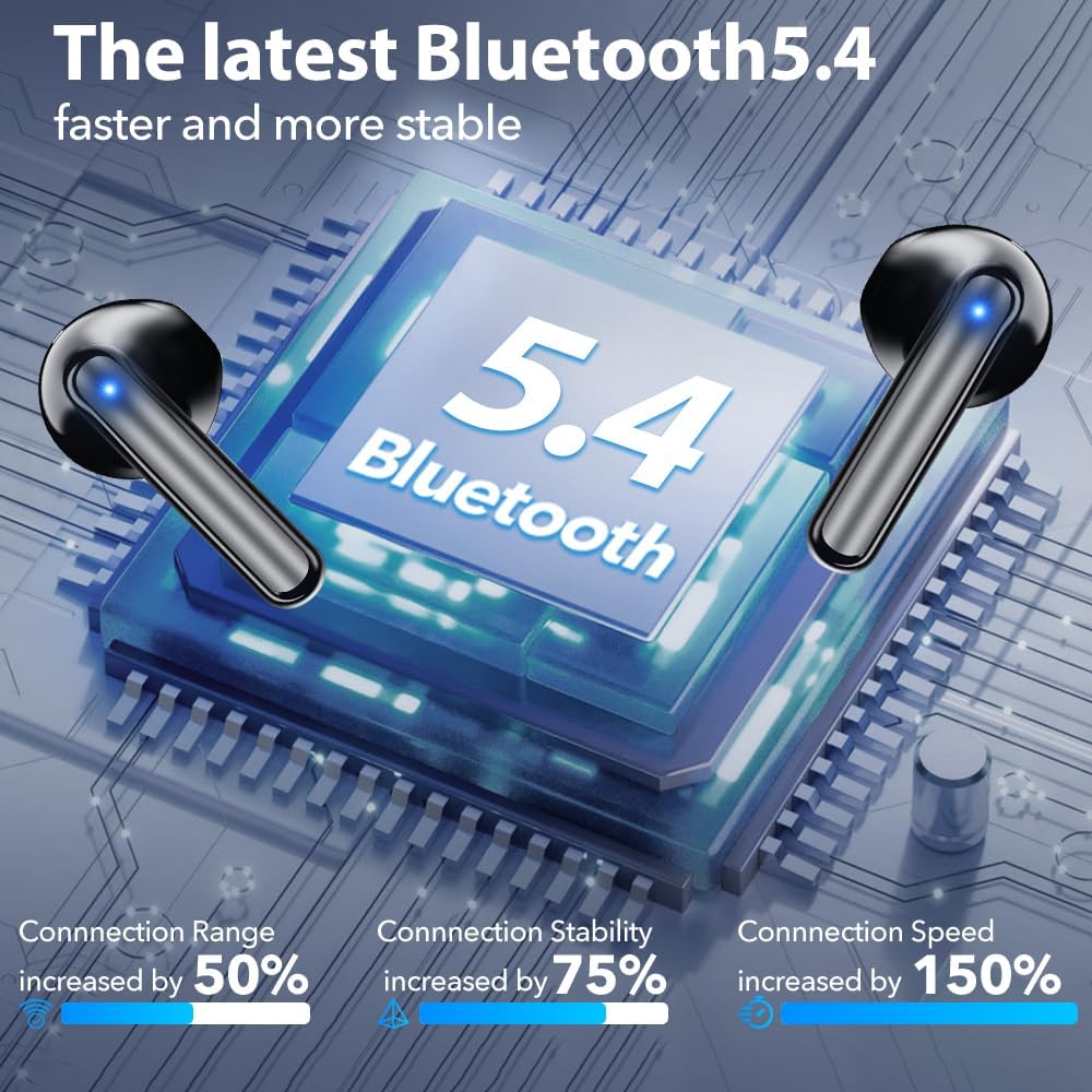 Good Noise Cancelling Earbuds with 4 Mics & 60H Battery, Deep Bass Black