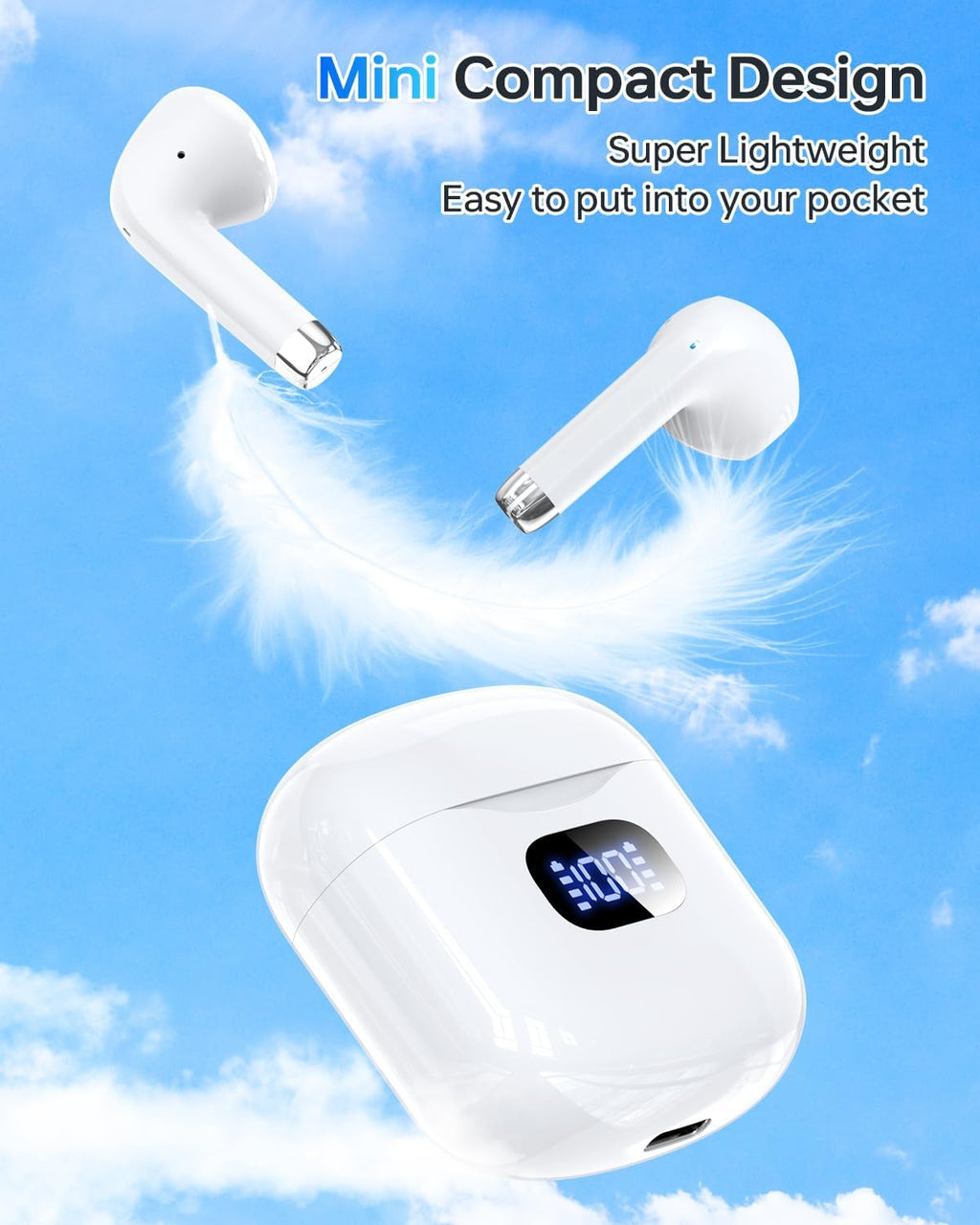 In-Ear Headphones Bluetooth Wireless with LED Display Charging Case, Runner Earphones 40H, IPX7