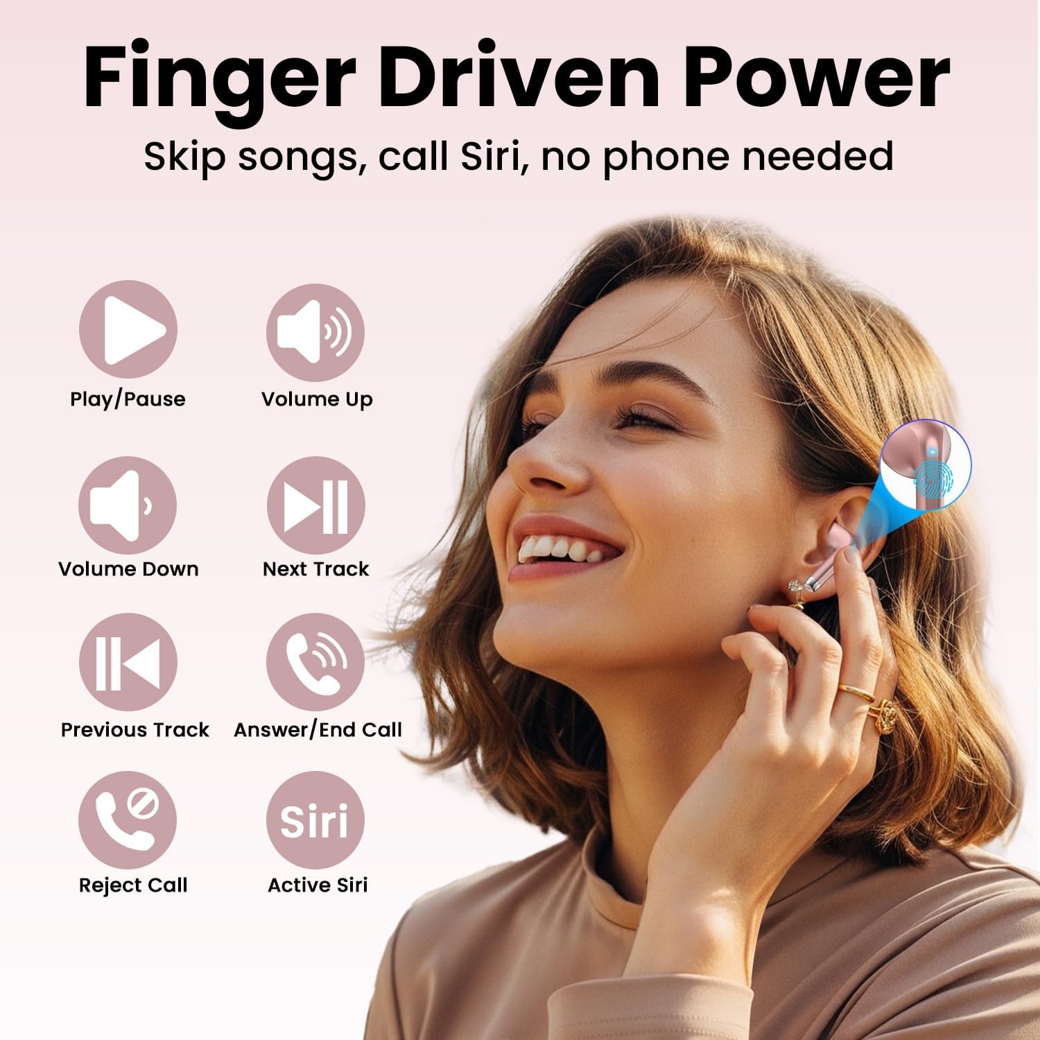 Lightweight Bluetooth Earbuds, 48H Playtime & Deep Bass-Rose Gold Color