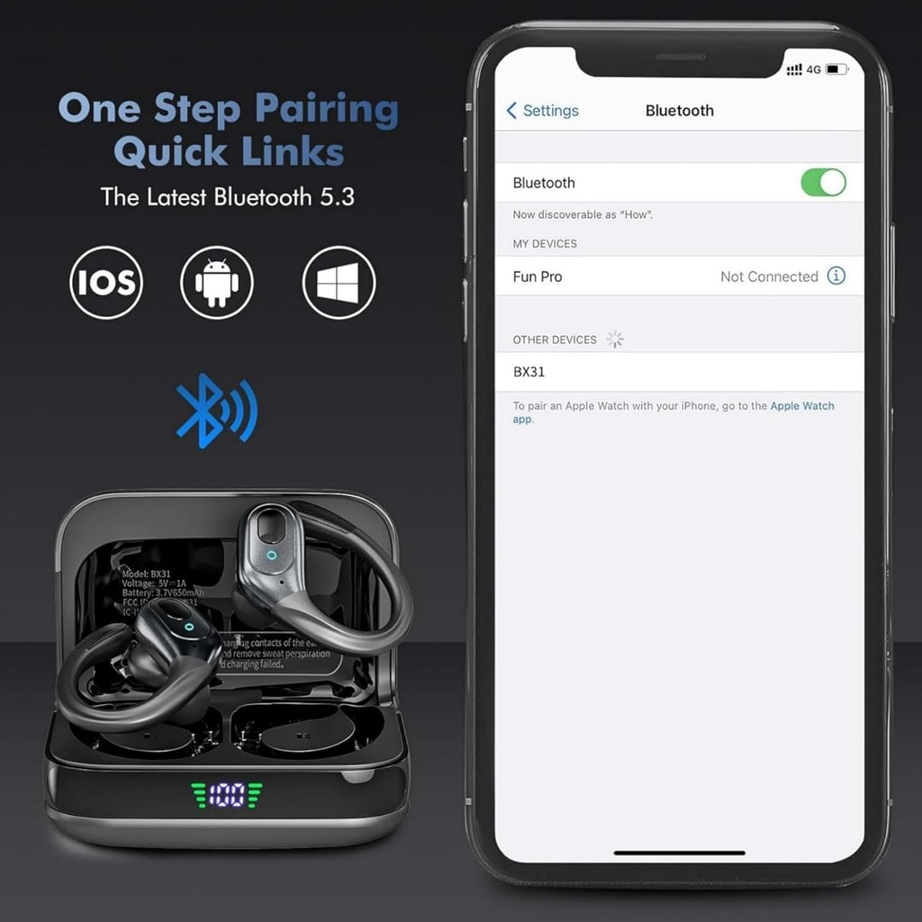 Noise Canceling Bluetooth 5.4 Earbuds – IPX7 Waterproof, LED Display