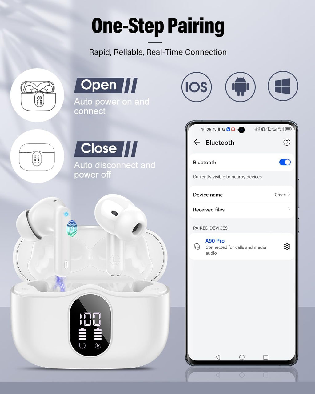 Running Wireless Headphones, Bluetooth 5.4 IP7 Waterproof Earbuds, Secure Fit