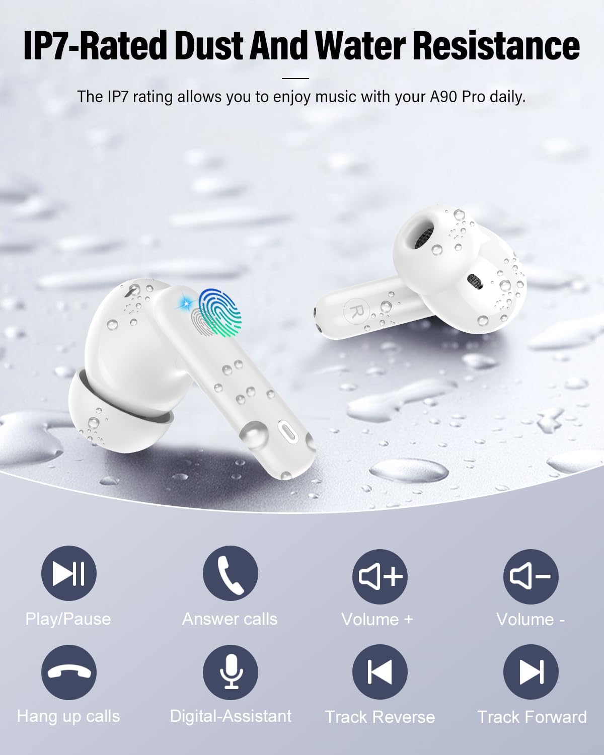 Running Wireless Headphones, Bluetooth 5.4 IP7 Waterproof Earbuds, Secure Fit