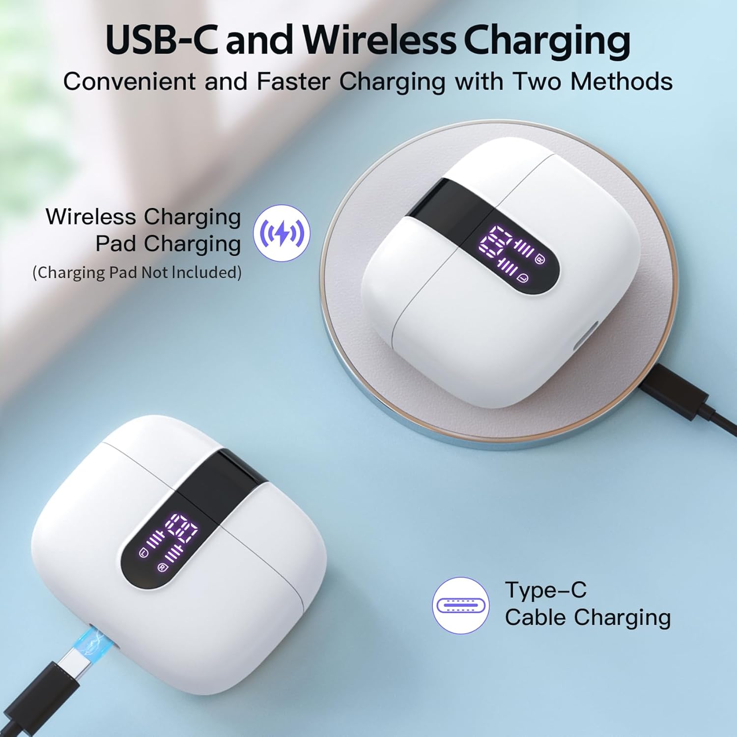 Wireless Headphones In Ear with LED Display, IPX5 Waterproof for Sports