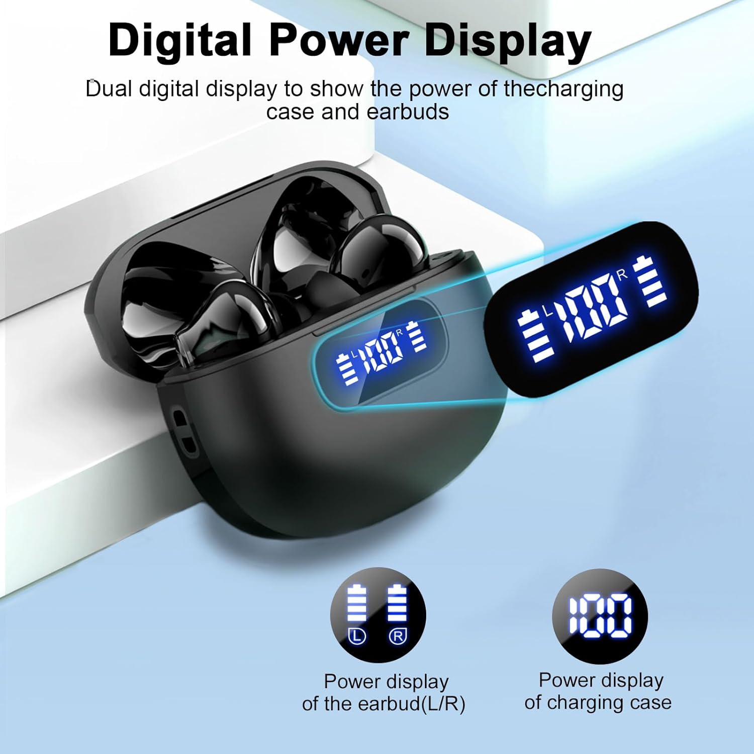 Wireless Earbuds with 4-Mic ENC Noise Cancellation & LED Power Display