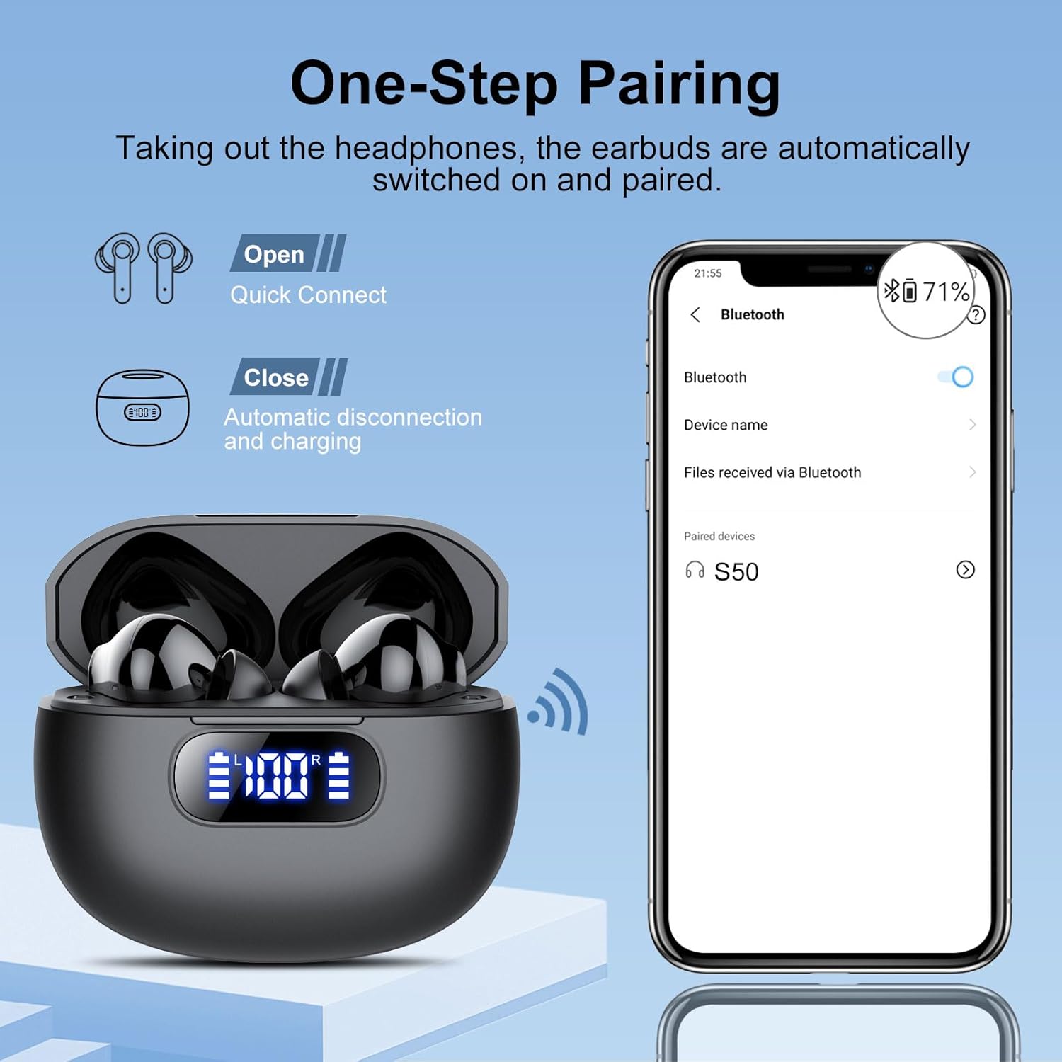 Wireless Earbuds with 4-Mic ENC Noise Cancellation & LED Power Display