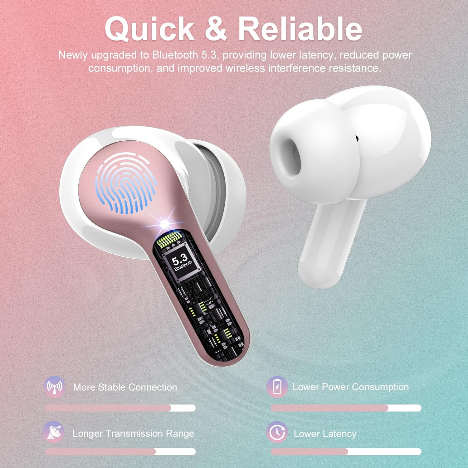 Wireless Earbuds with Noise Cancelling, HiFi Stereo, IP7 Waterproof, LED Case