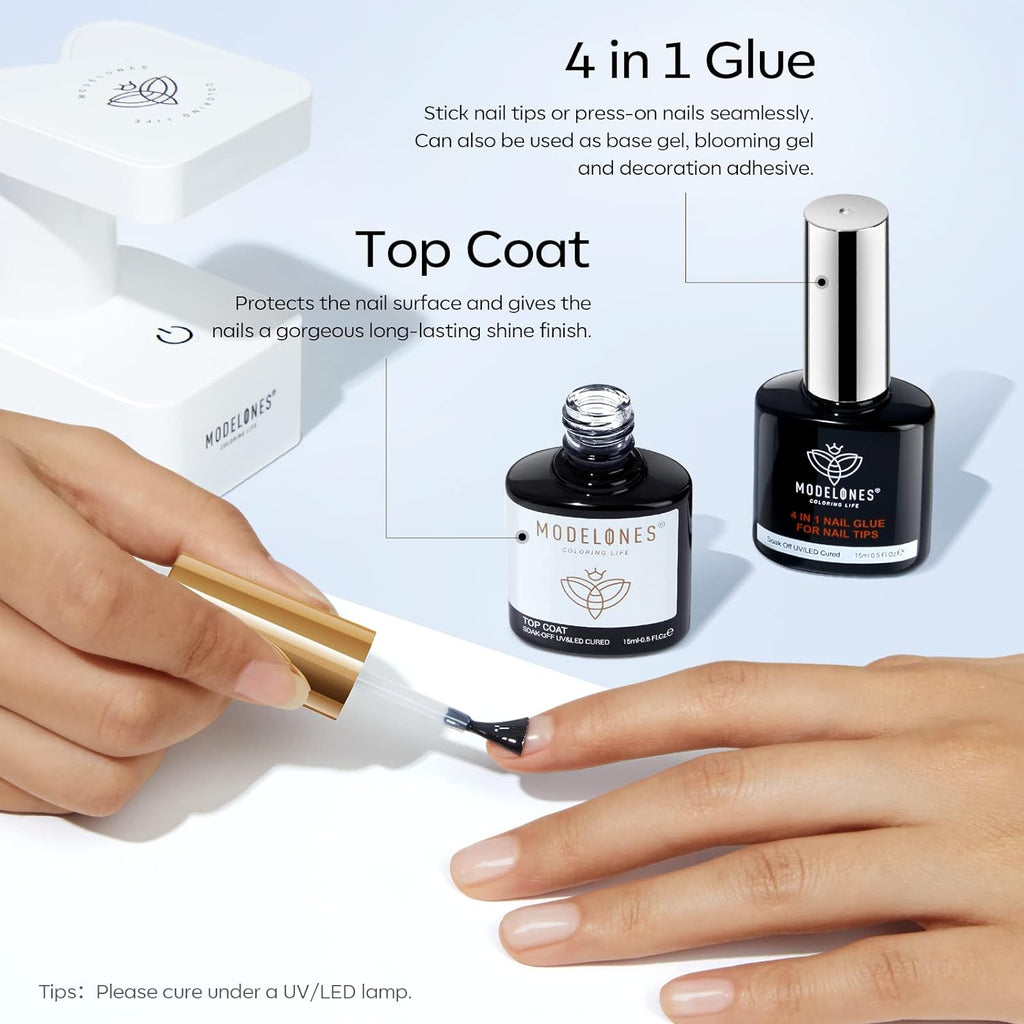 15ml 4 in 1 Super Glue for Nails Nail Glue Kit 2Pcs for Gel Nail Polish No Wipe Nail Glue for Acrylic Nails